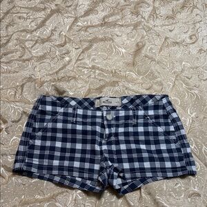 Navy Blue & White Hollister Plaid Low-Rise Mini Shorts